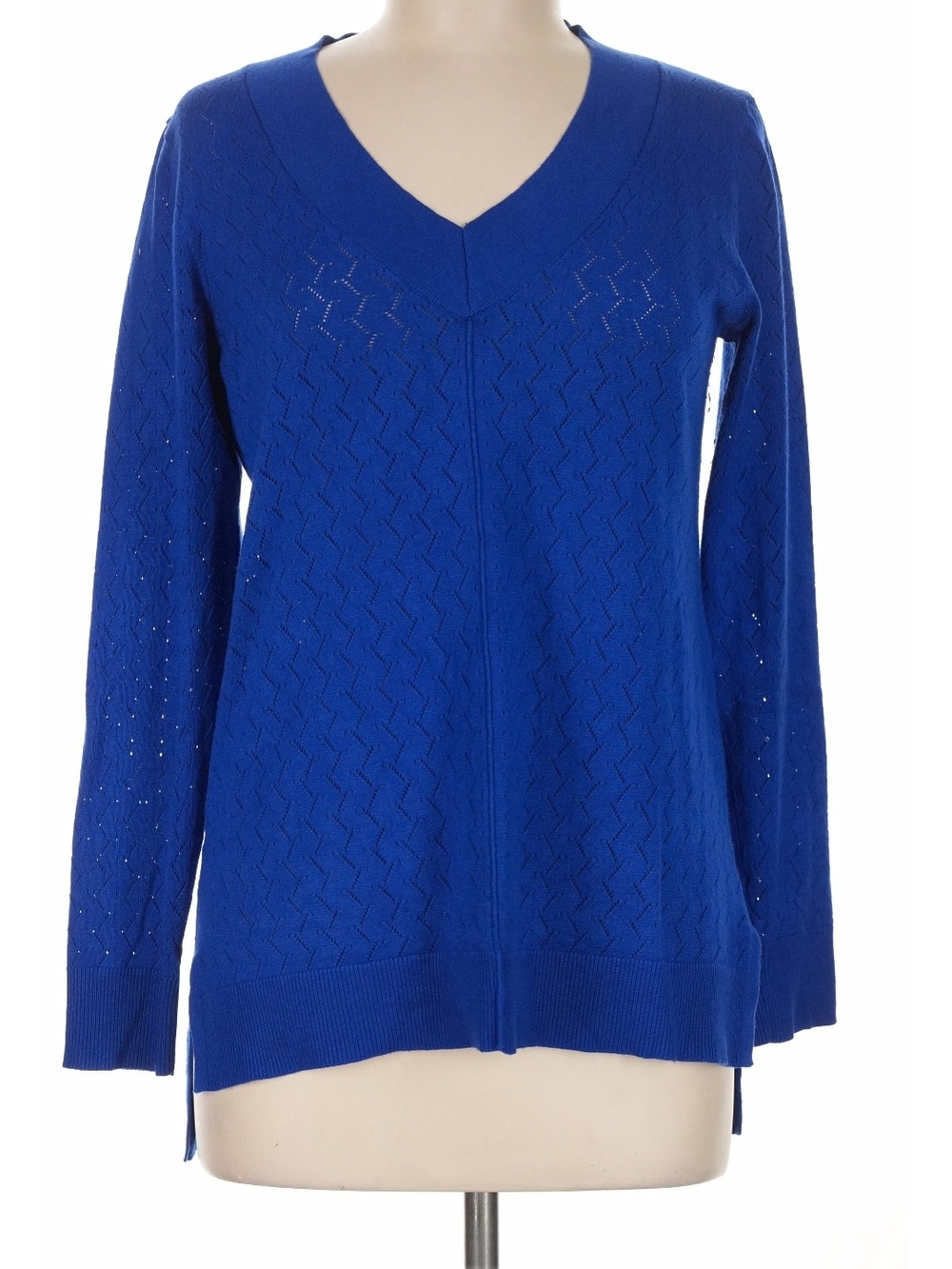 Cable And Gauge Royal Blue V-Neck Women's Sweater